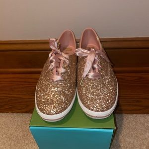 New with box! Kate spade rose gold sneakers, never worn!